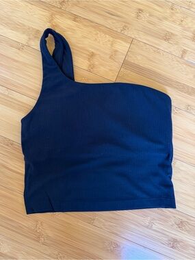 Lululemon Athletic Cropped One-shoulder Yoga Top Ribbed Black Size 2
